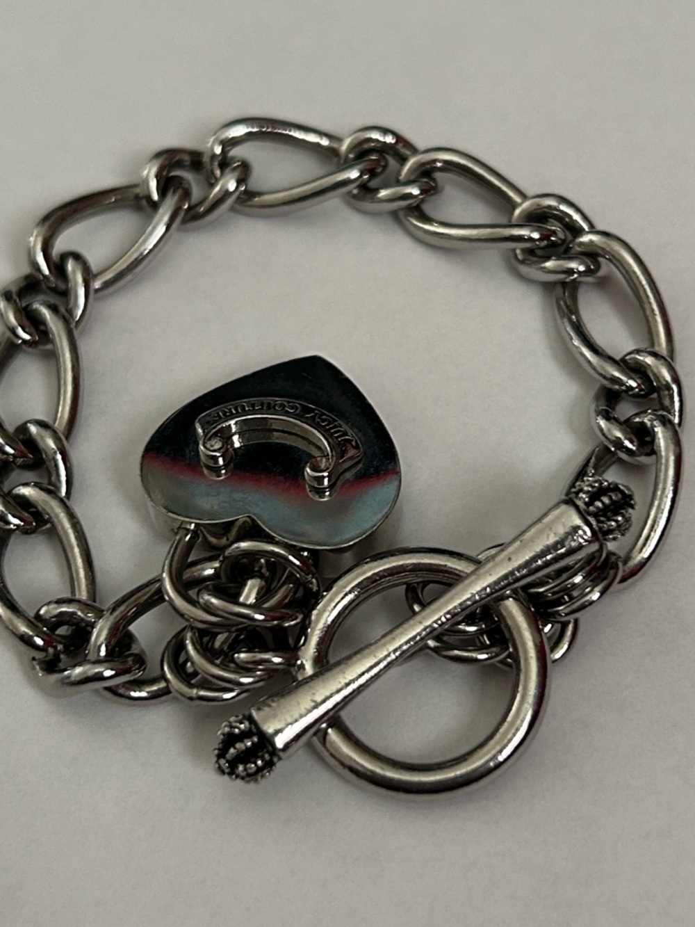 Juicy Couture Silver Heart Charm Bracelet with Toggle